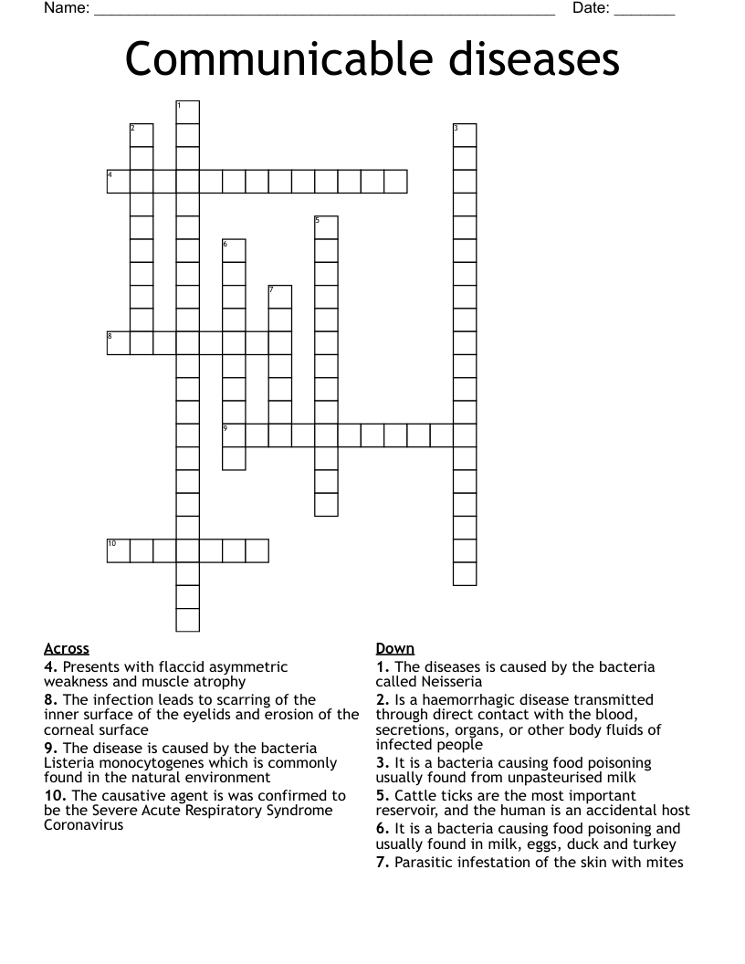 Communicable diseases Crossword