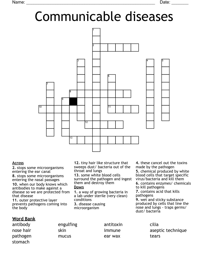 Communicable diseases Crossword
