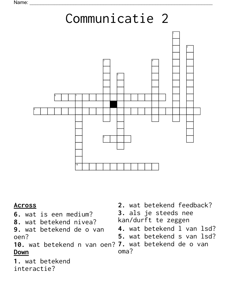 Communicatie 2  Crossword