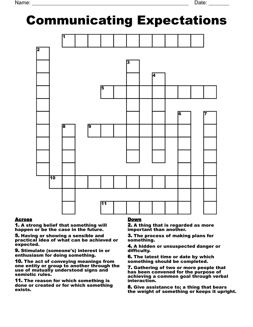 Communicating Expectations Crossword