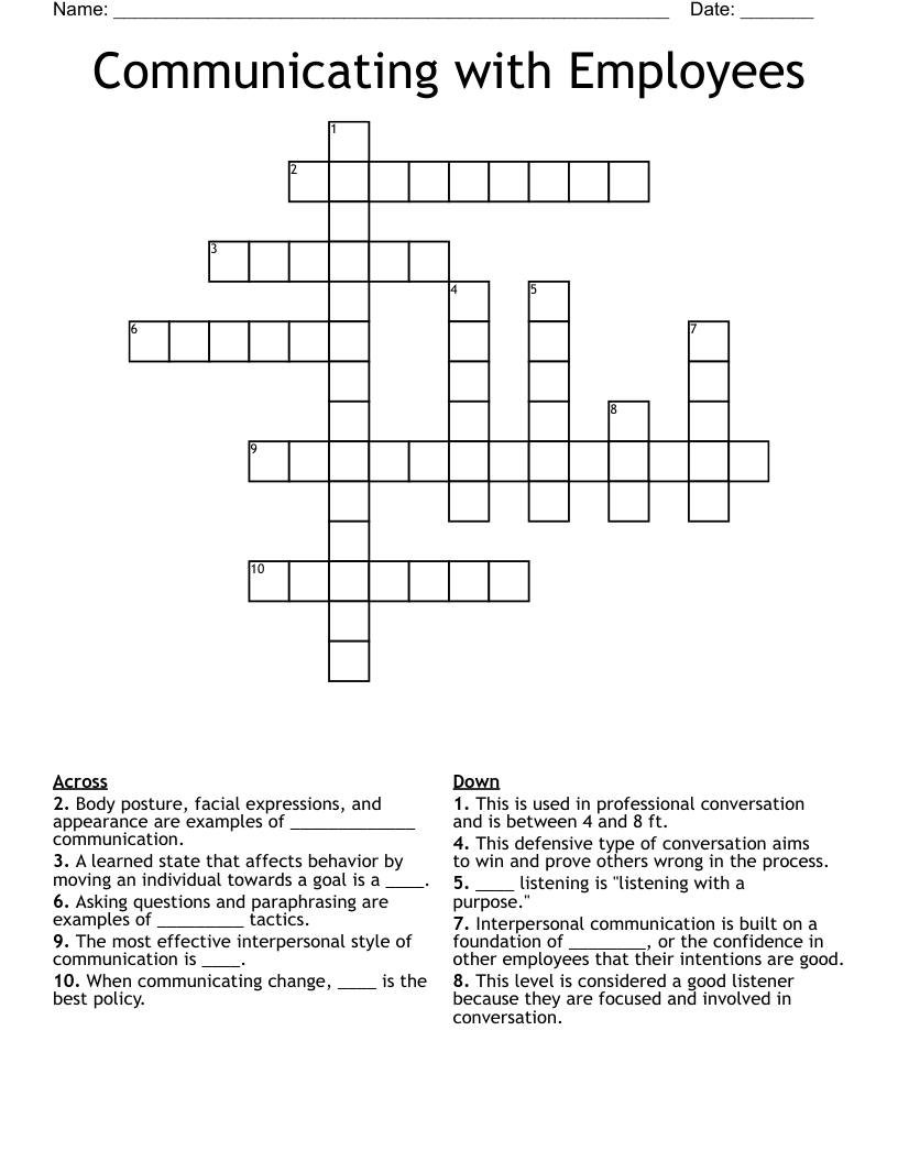 Communicating with Employees Crossword