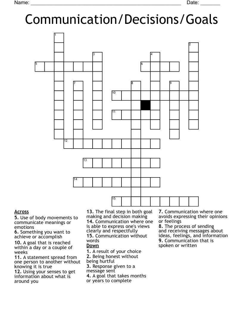 Communication/Decisions/Goals Crossword