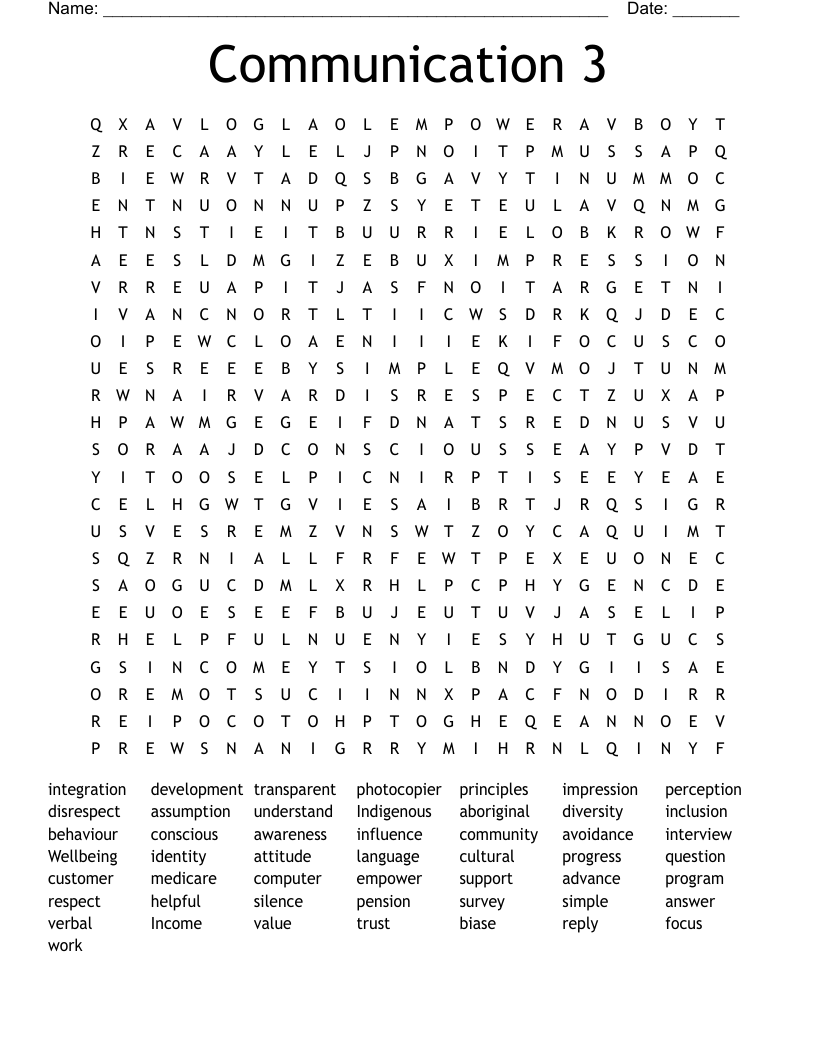 Communication 3 Word Search
