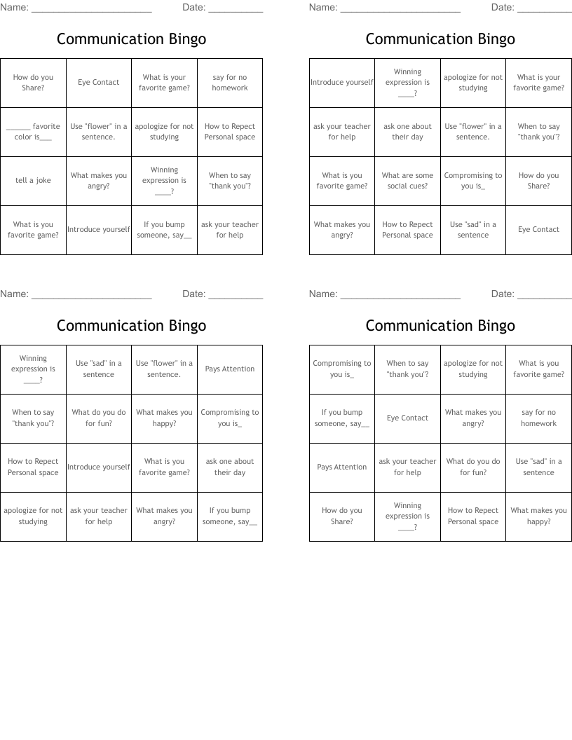 Communication Bingo