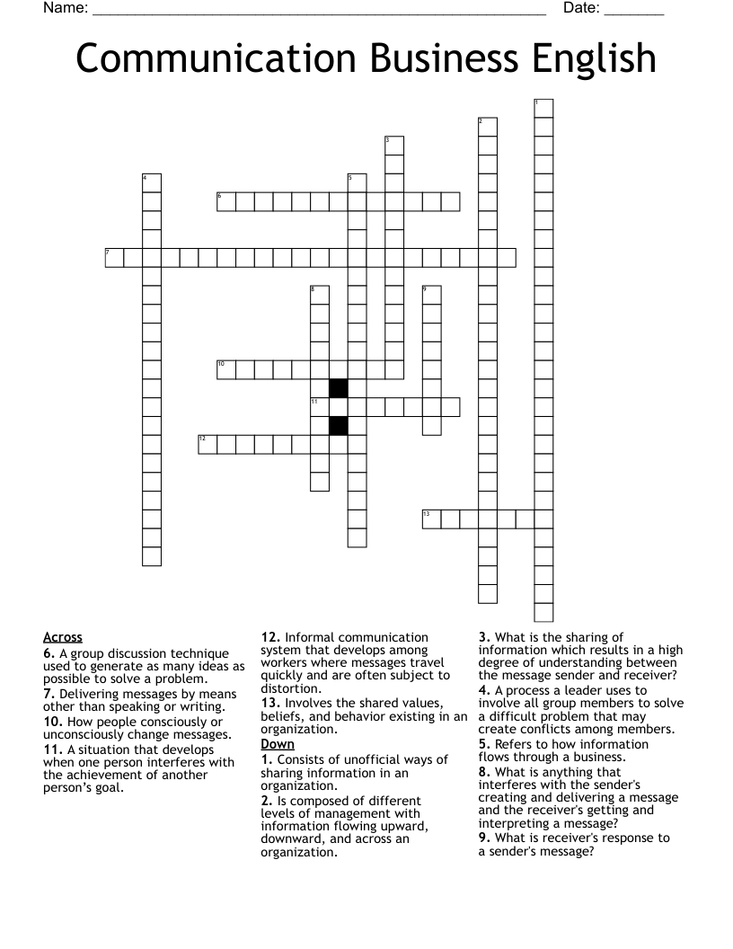 Communication Business English Crossword