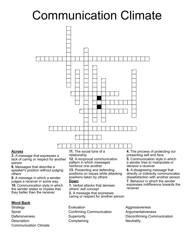 Communication Climate Crossword