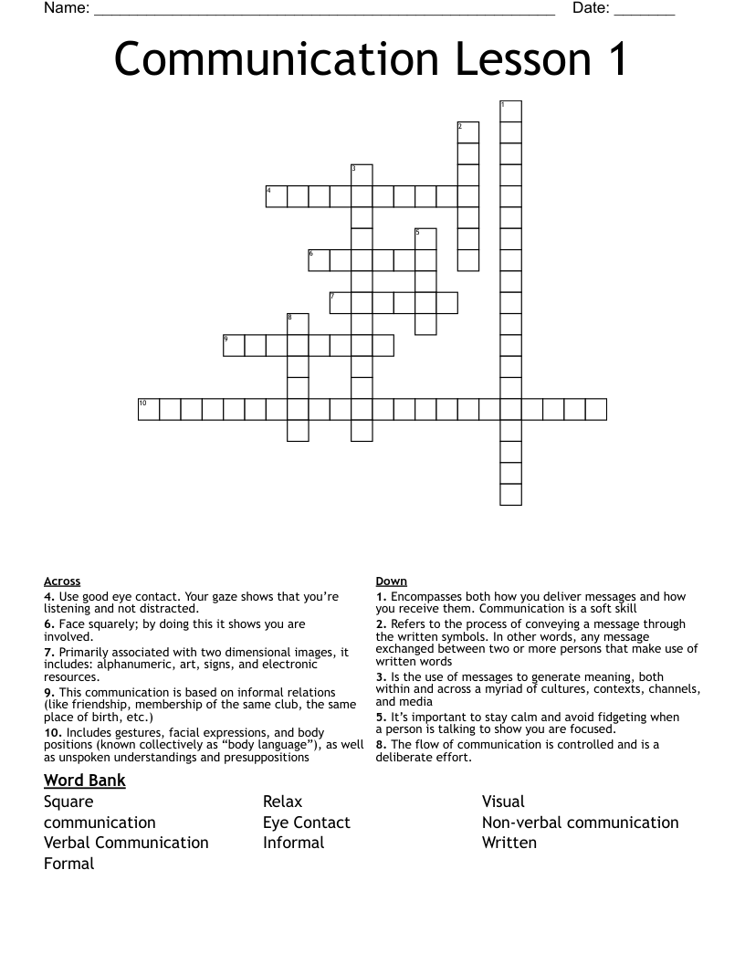 Communication Lesson 1 Crossword