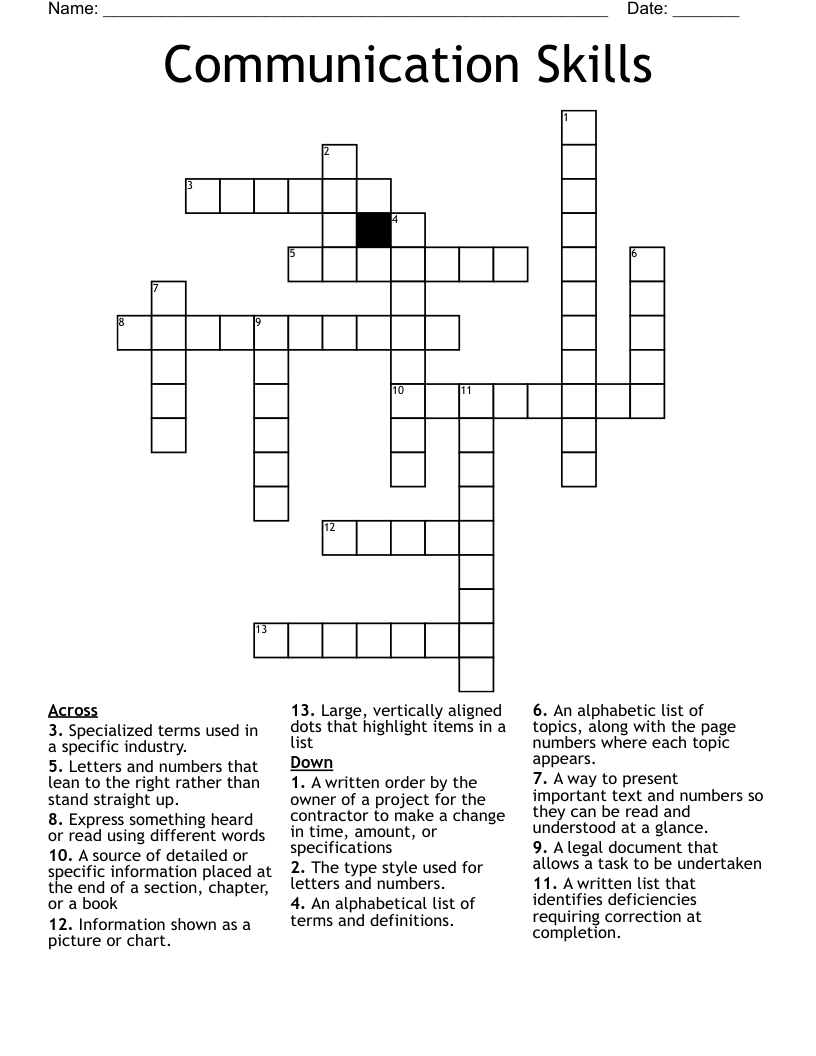 Communication Skills Crossword