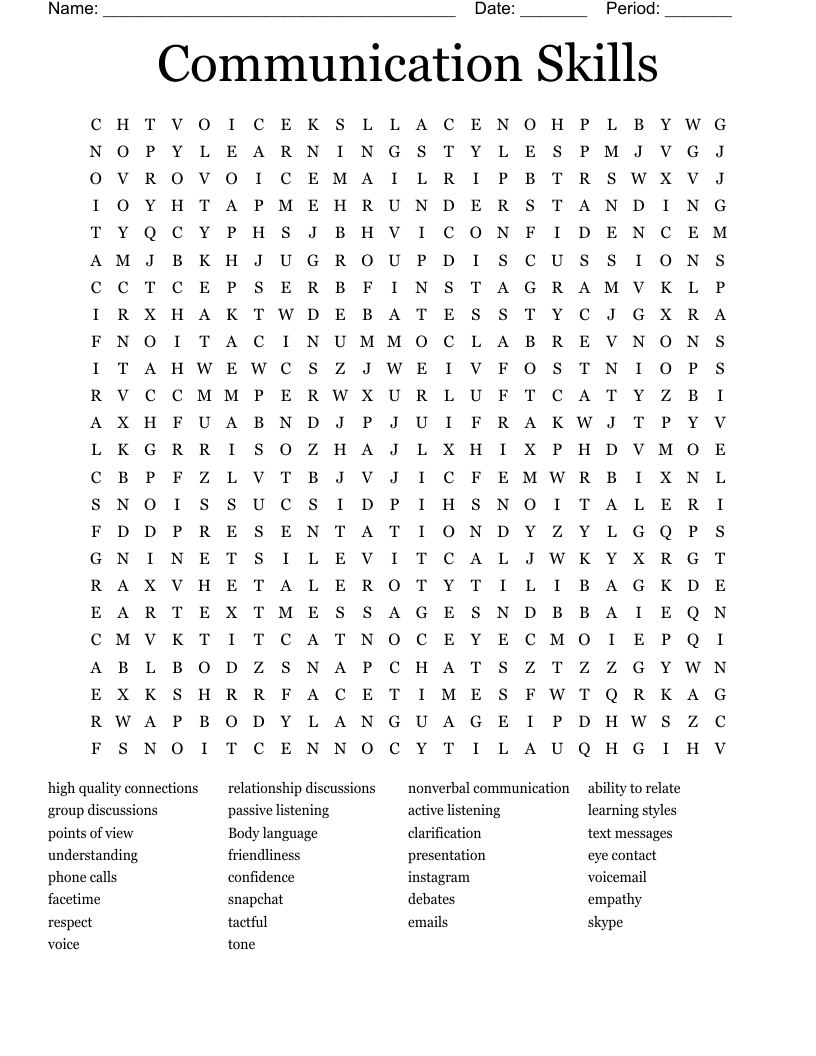 Communication Skills Word Search
