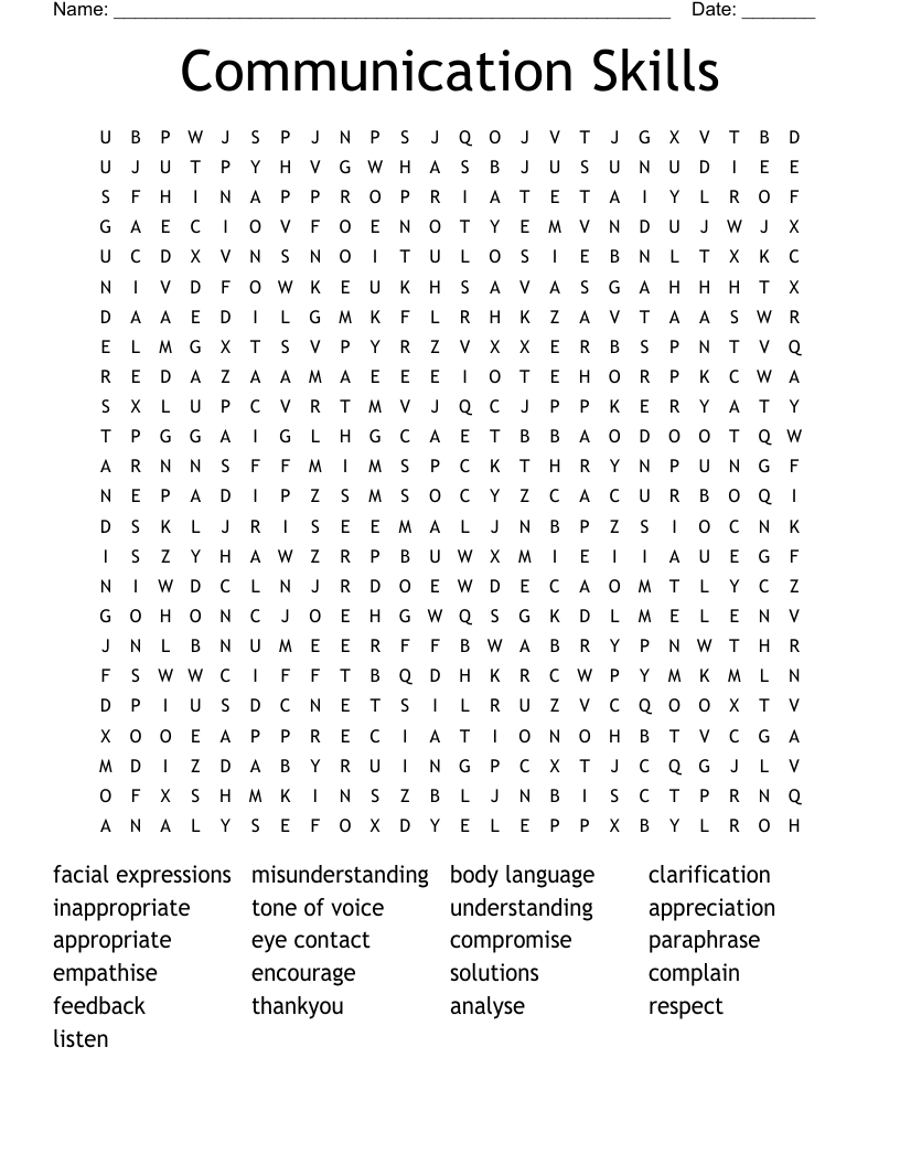 Communication Skills Word Search