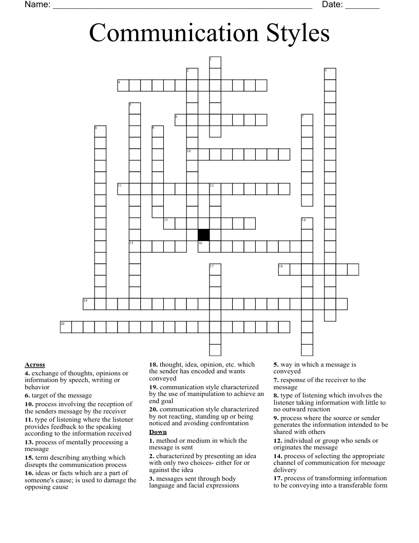 Communication Styles Crossword