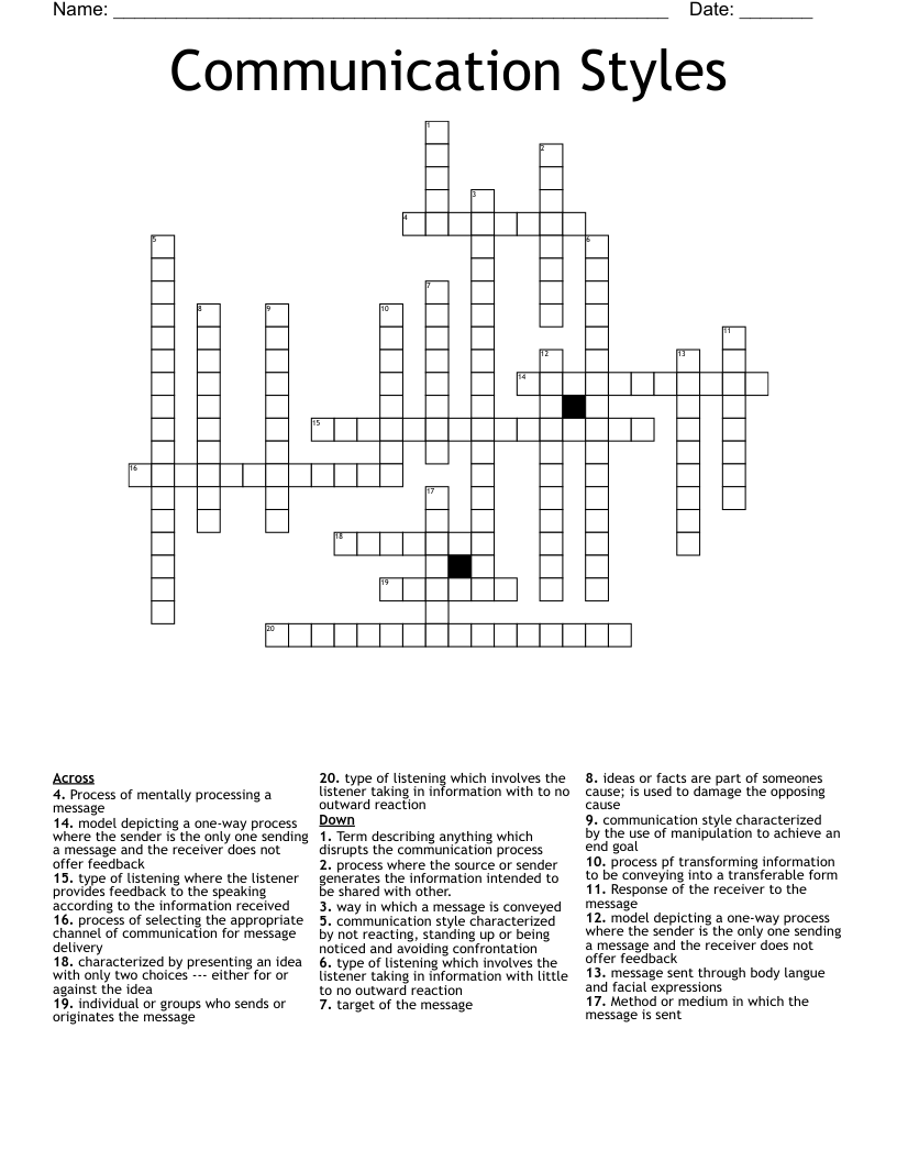 Communication Styles Crossword