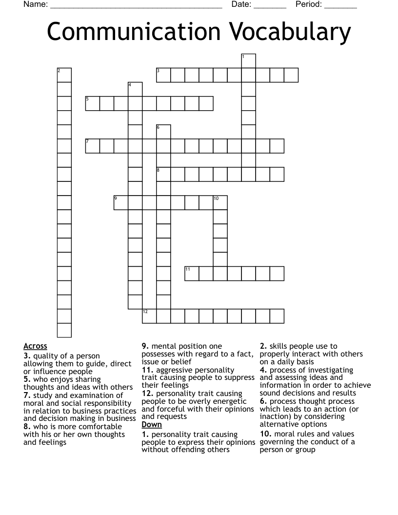 Communication Vocabulary  Crossword