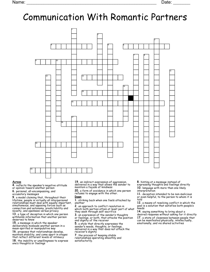 Communication With Romantic Partners  Crossword