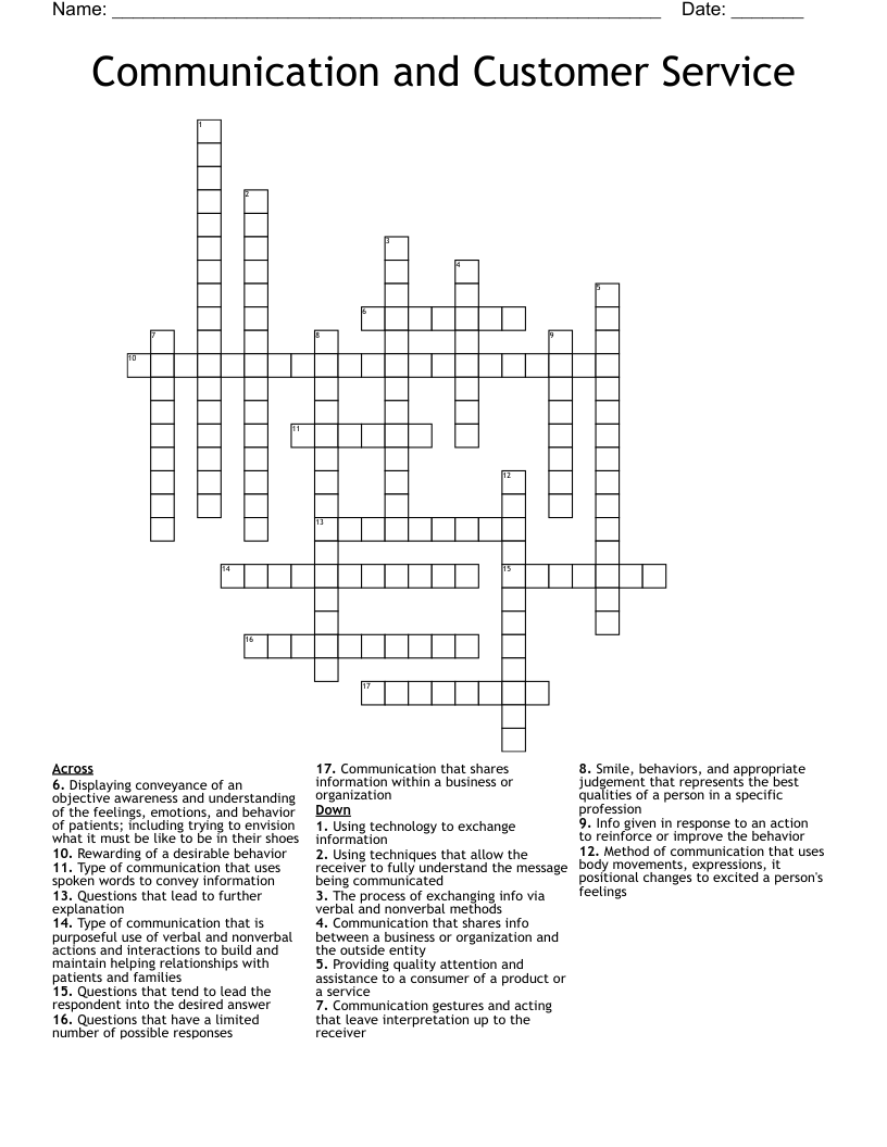 Communication and Customer Service Crossword