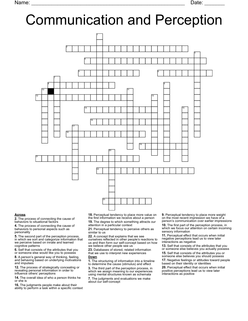 Communication and Perception Crossword