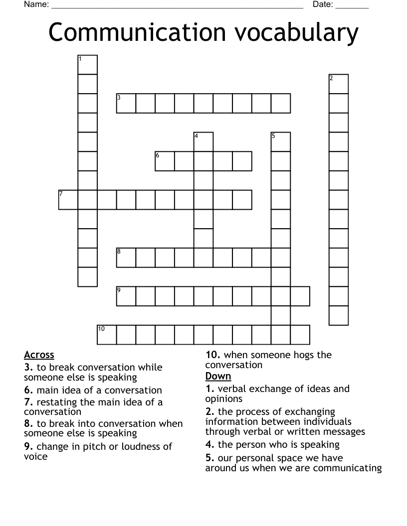 Communication vocabulary Crossword