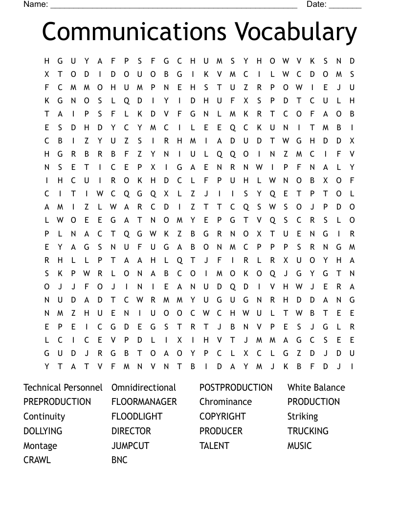 Communications Vocabulary Word Search