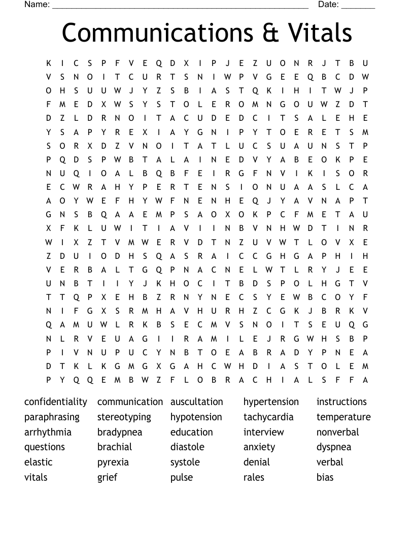 Communications & Vitals Word Search