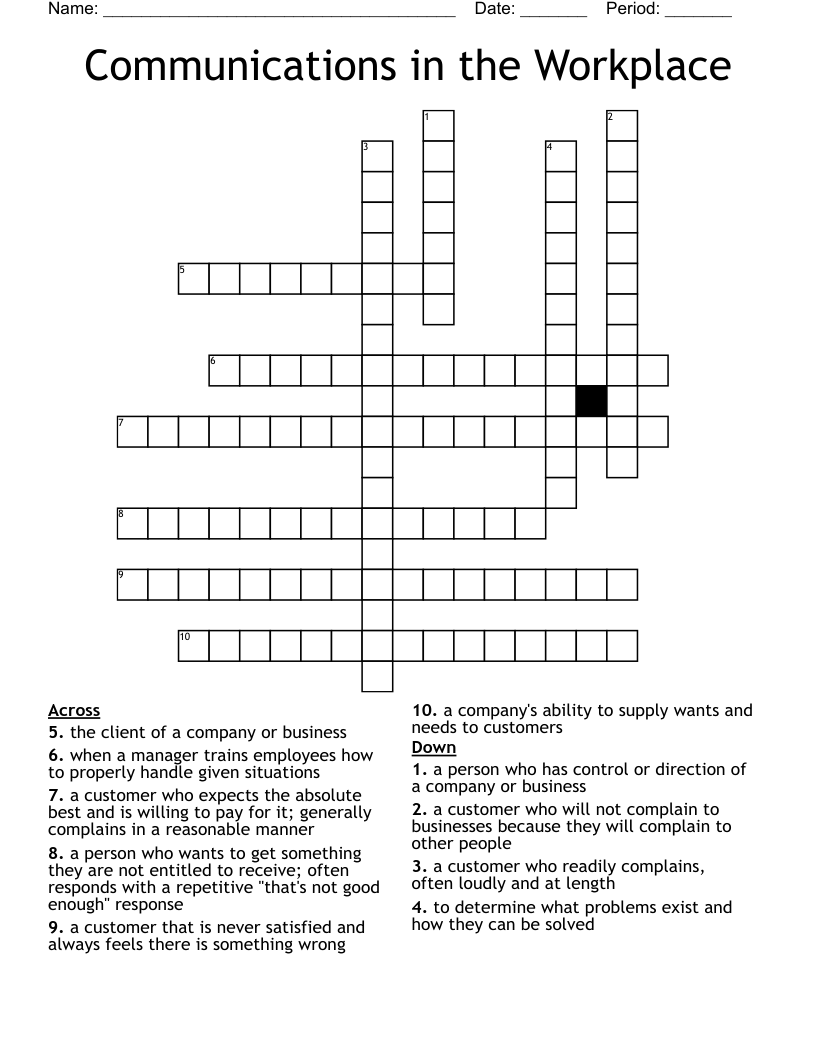 Communications in the Workplace Crossword