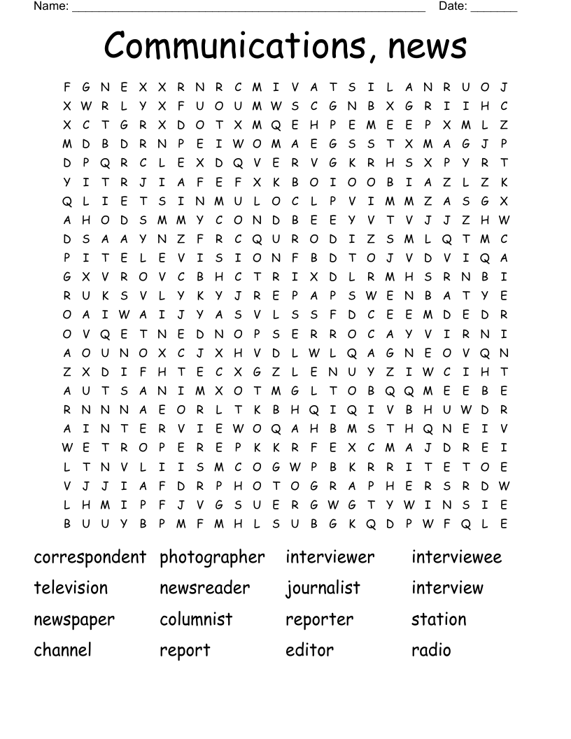 Communications, news Word Search