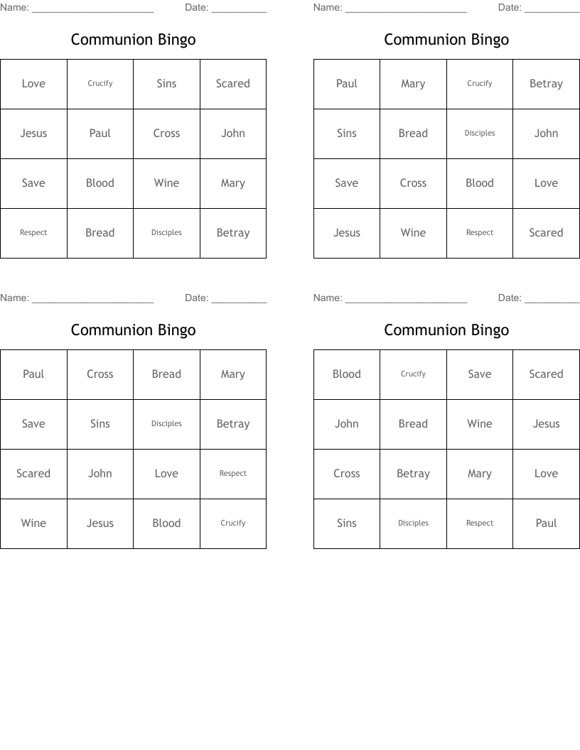 Communion Bingo