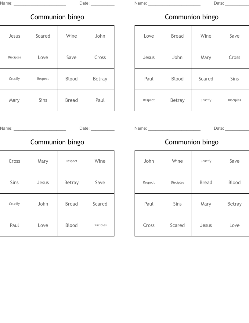 Communion bingo