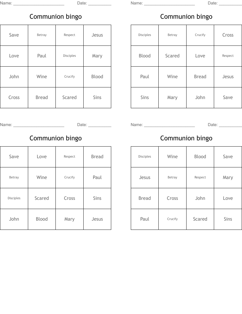 Communion bingo 