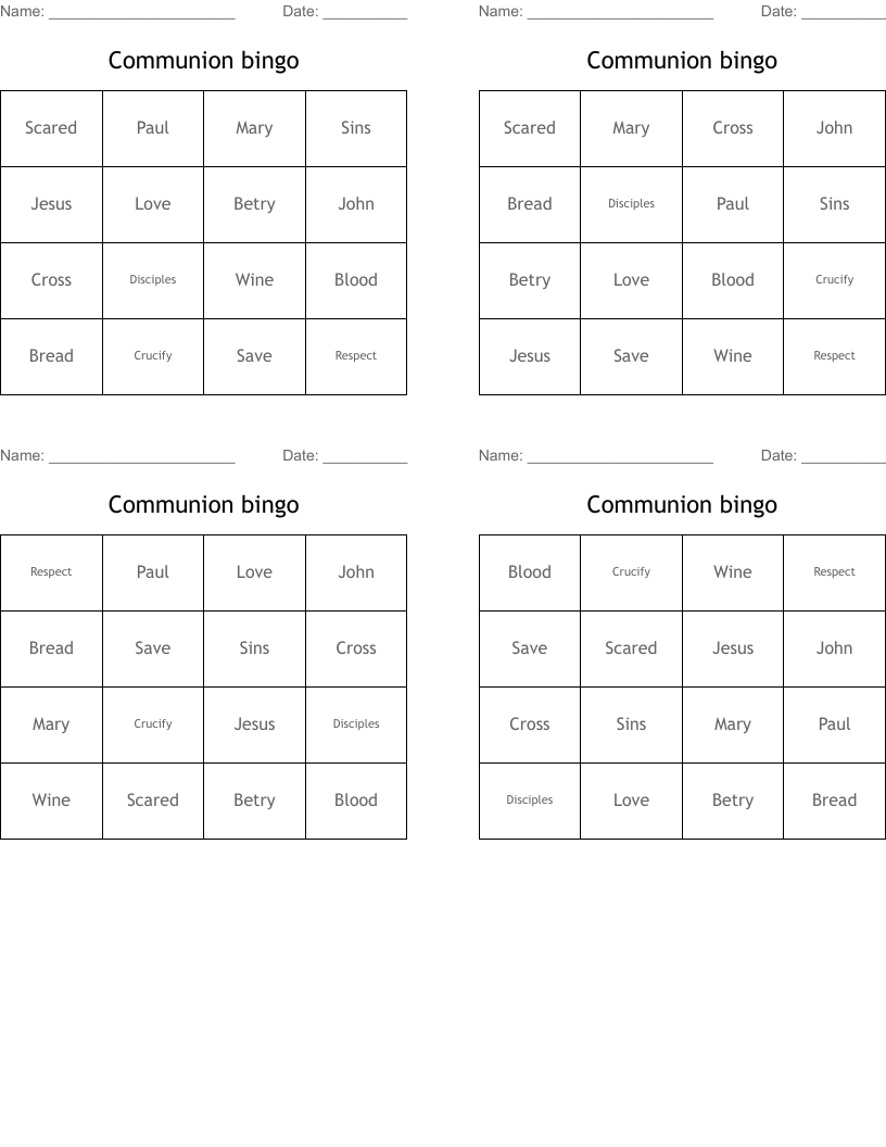 Communion bingo 