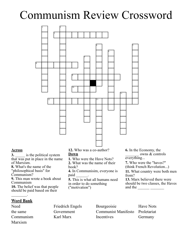 Communism Review Crossword