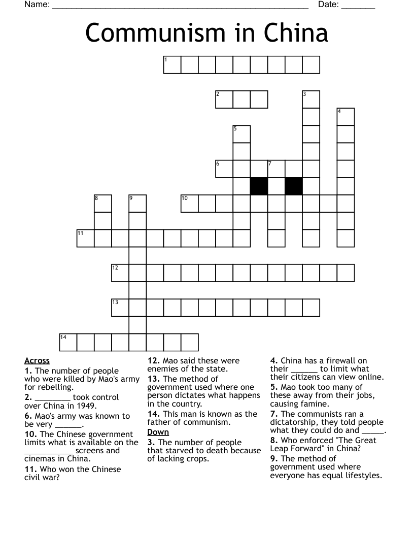 Communism in China Crossword