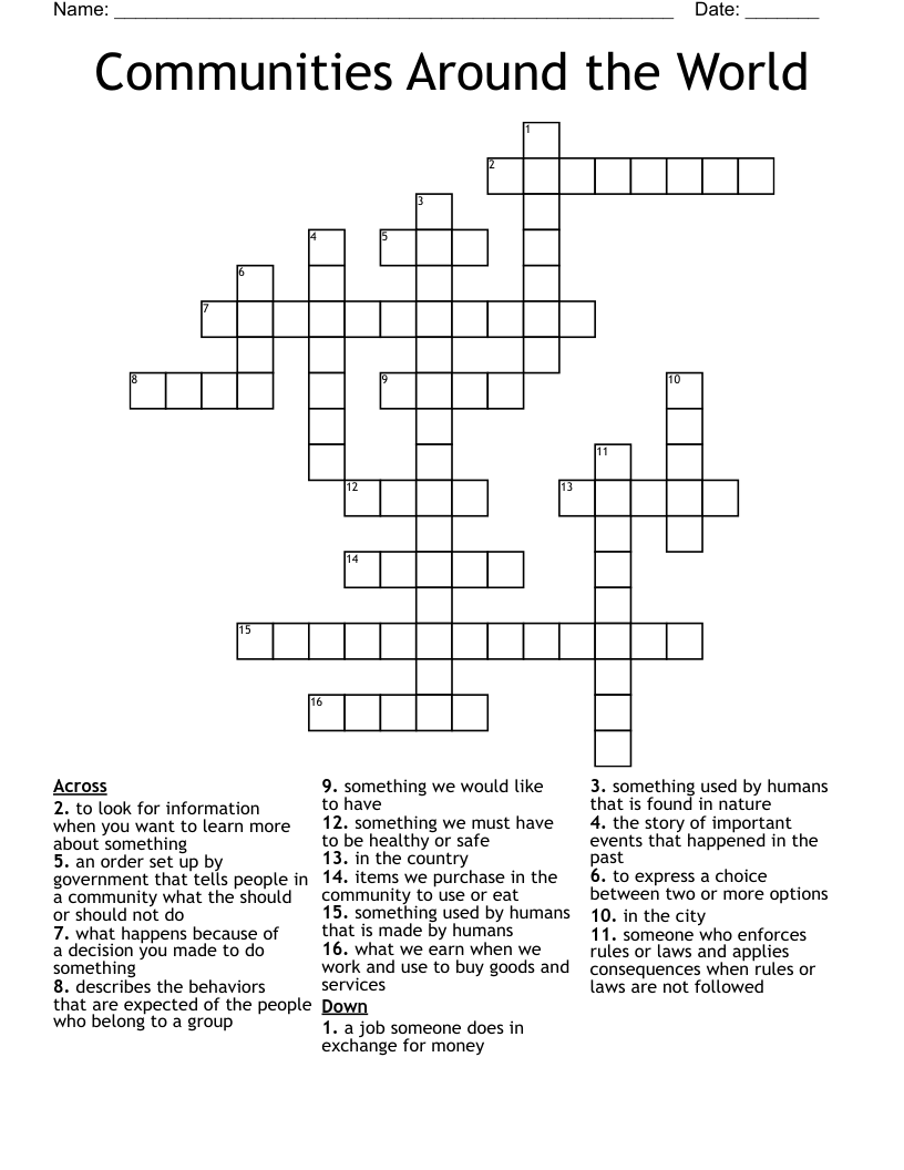 Communities Around the World Crossword