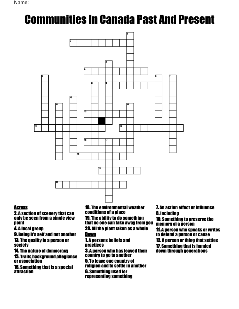 Communities In Canada Past And Present Crossword