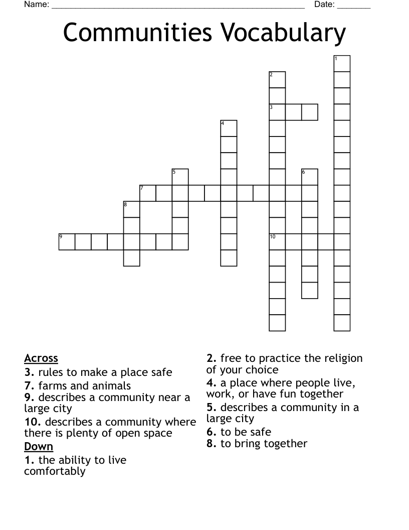 Communities Vocabulary Crossword