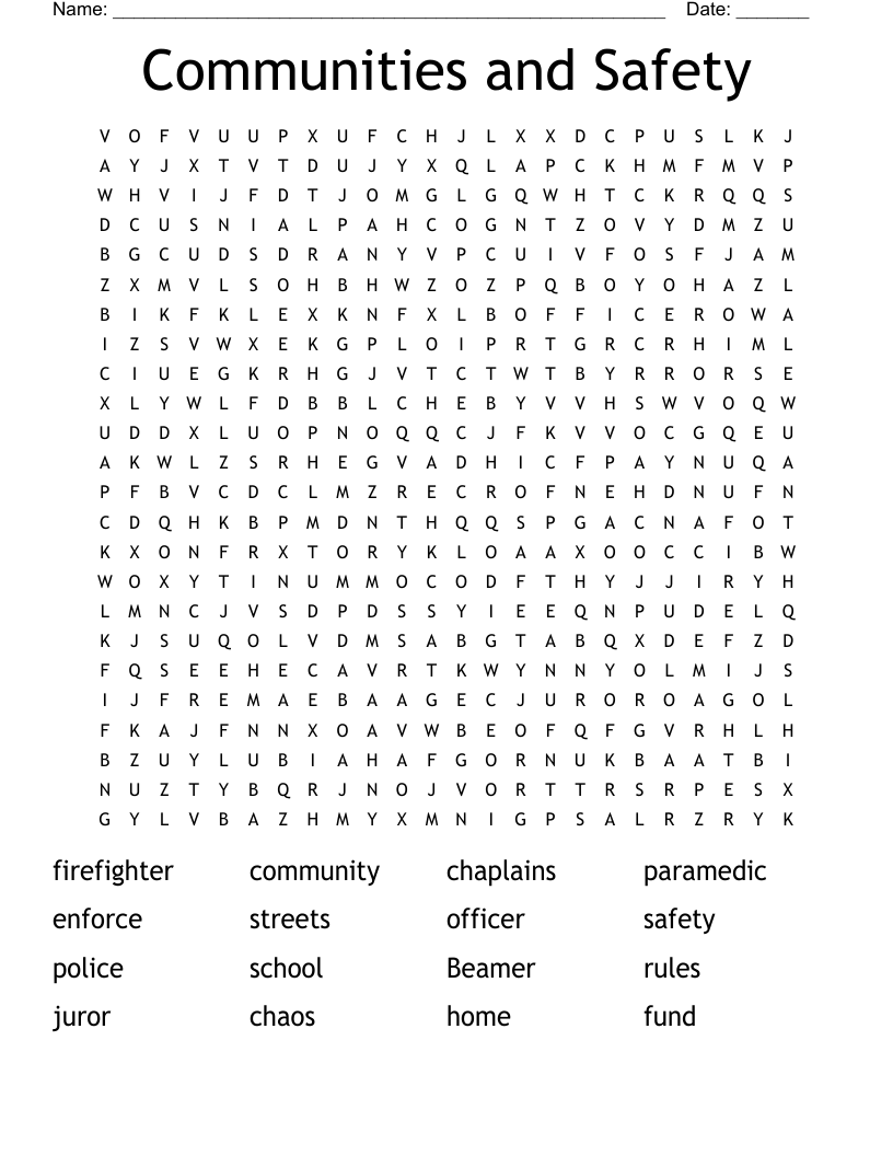 Communities and Safety Word Search