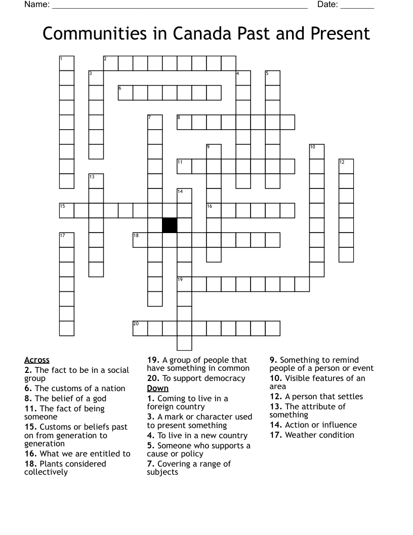 Communities in Canada Past and Present Crossword
