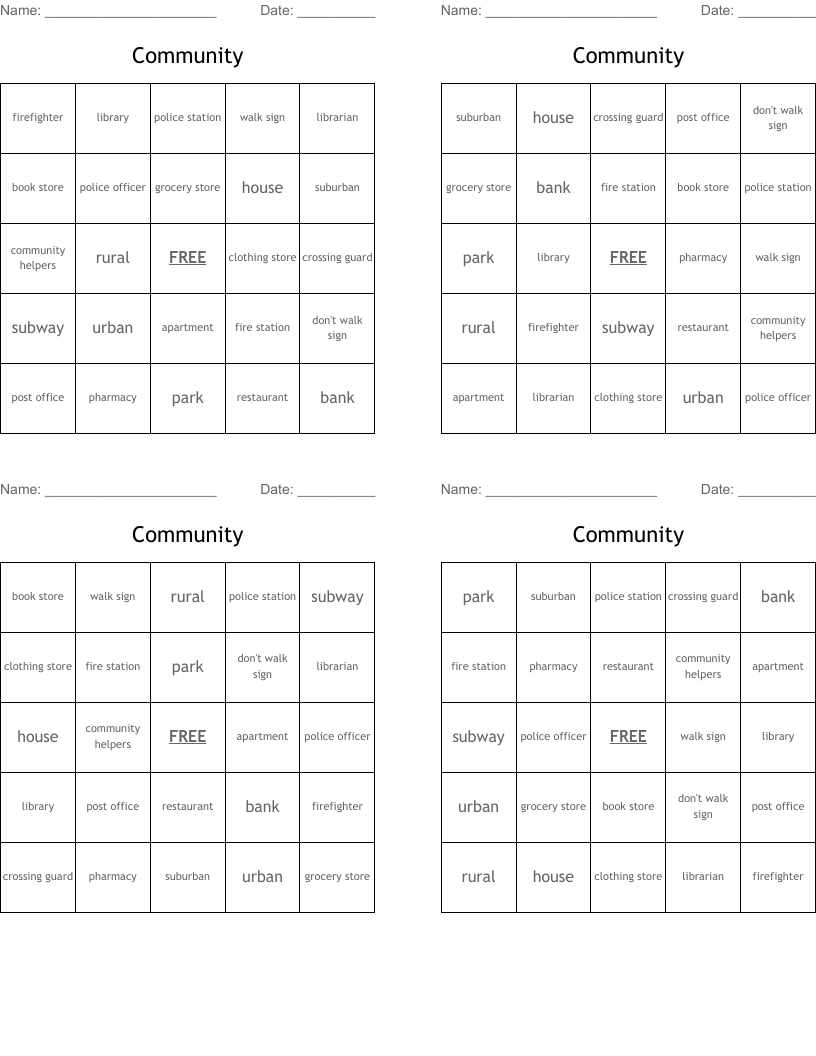Community Bingo Cards