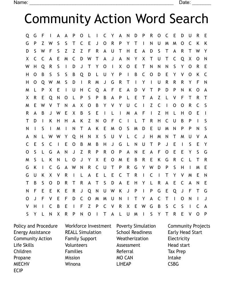 Community Action Word Search