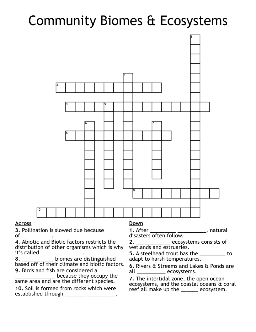 Community Biomes & Ecosystems  Crossword