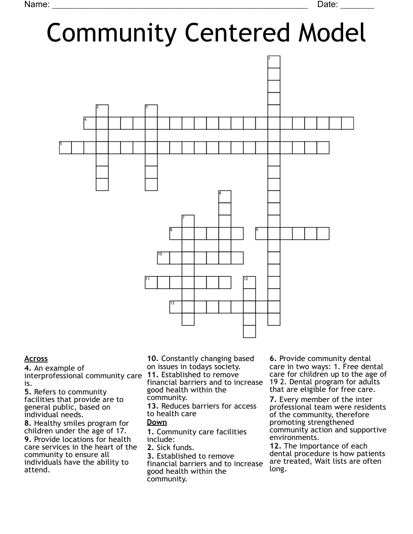 Community Centered Model  Crossword
