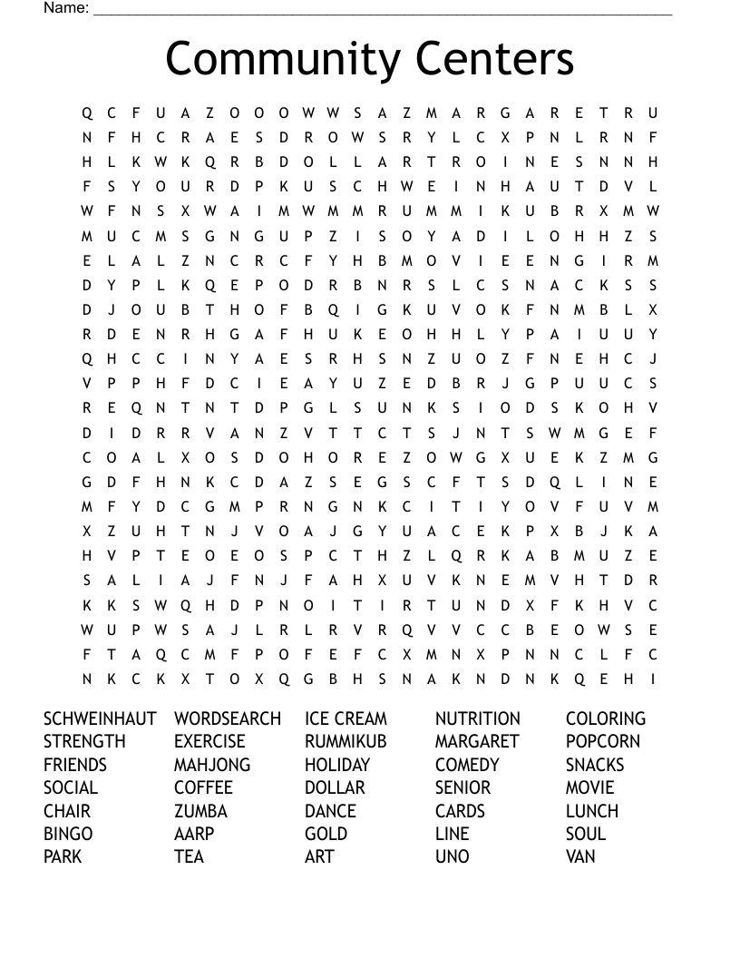 Community Centers Word Search