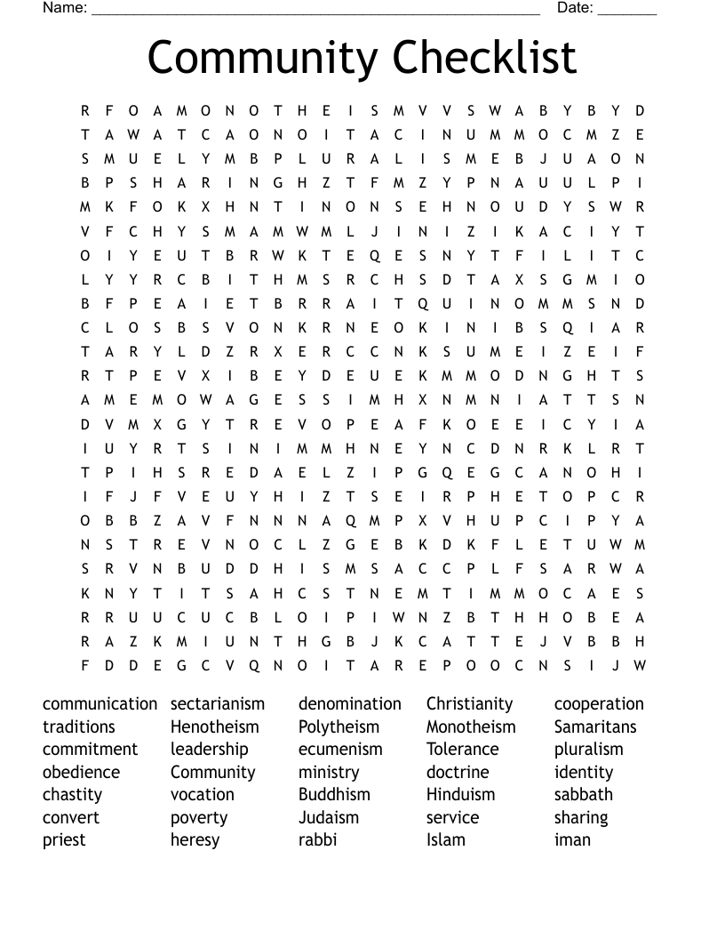 Community Checklist Word Search