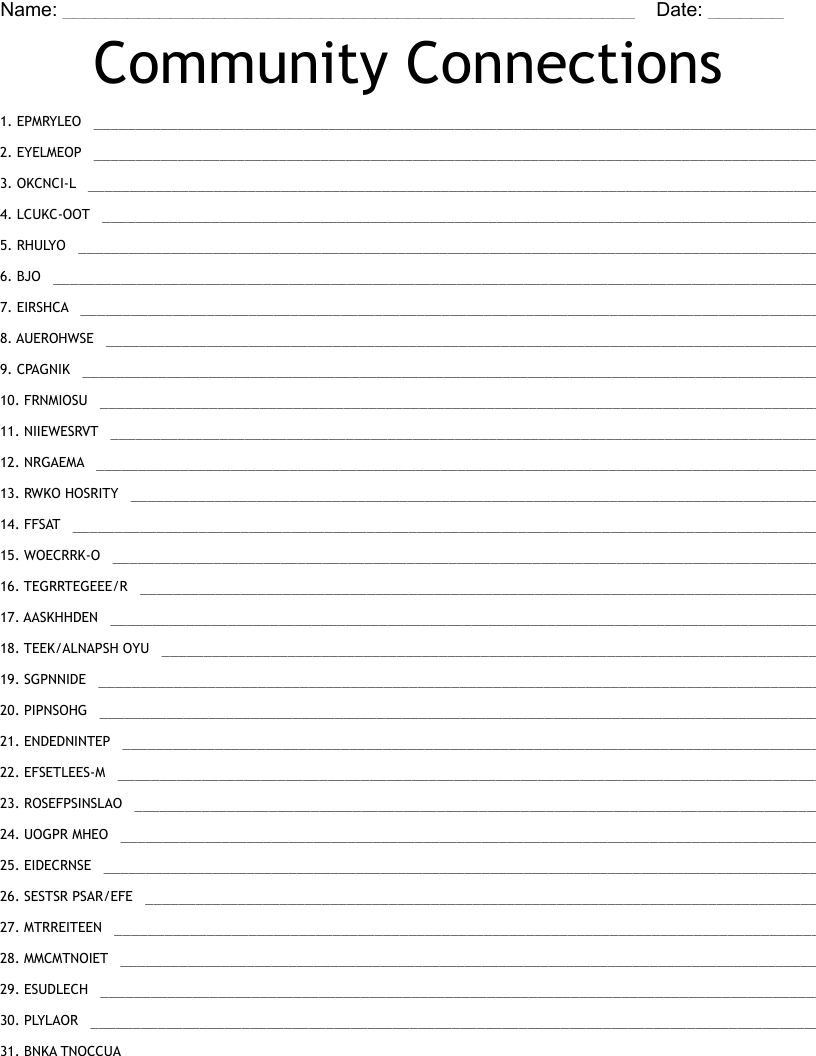 Community Connections Word Scramble