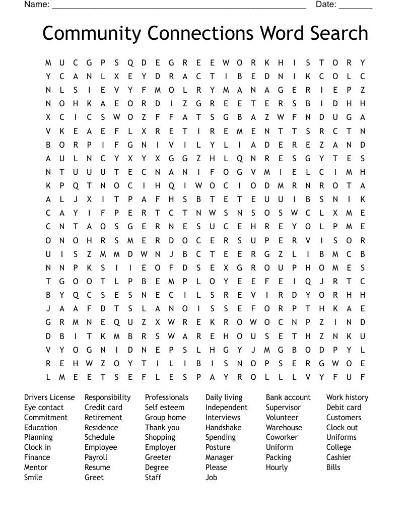 Community Connections Word Search