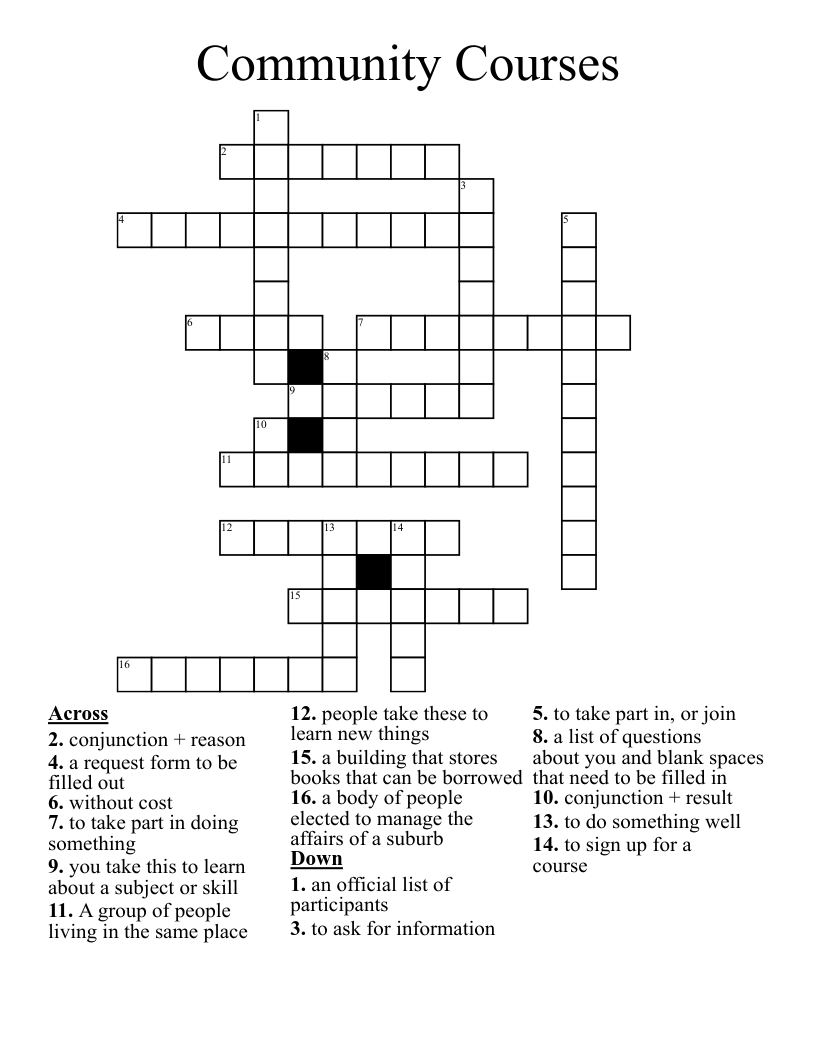 Community Courses Crossword