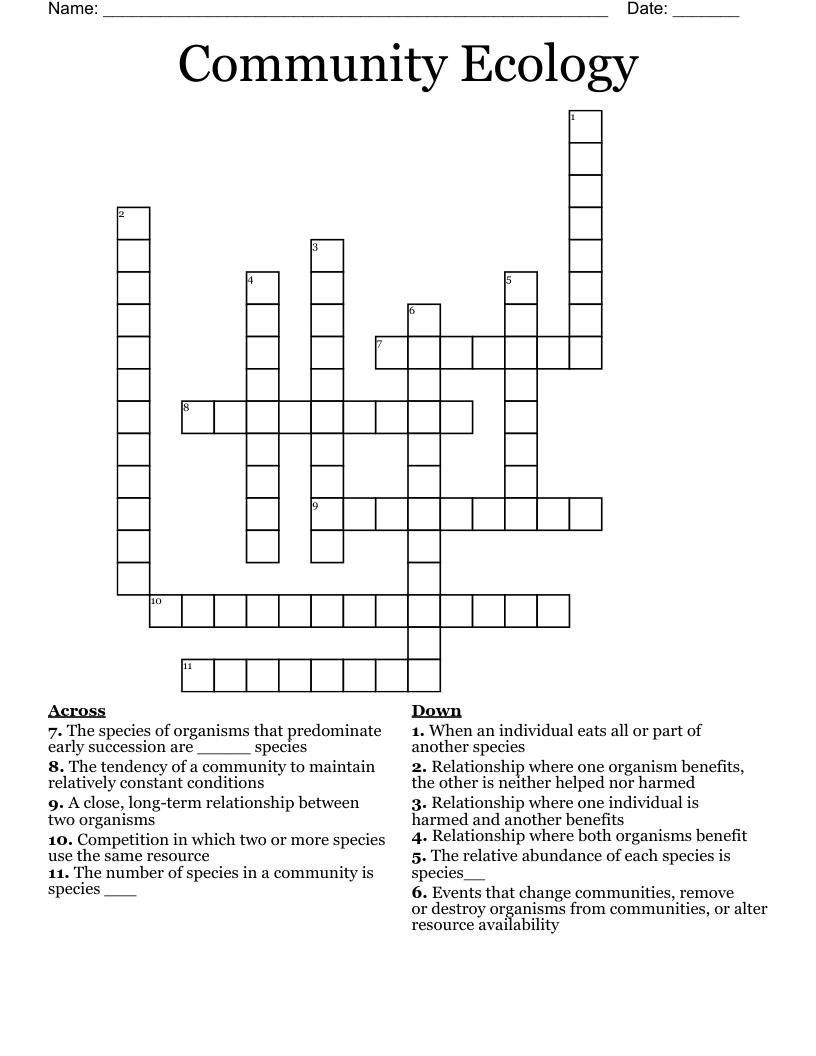 Community Ecology Crossword