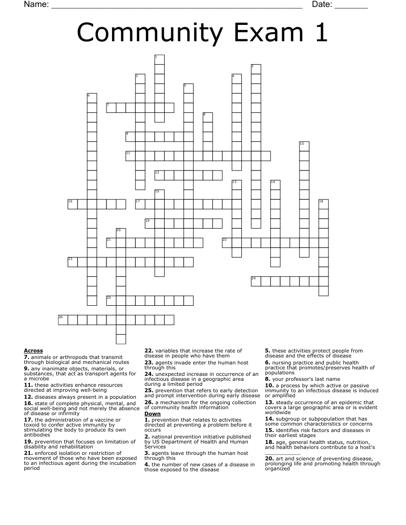 Community Exam 1 Crossword