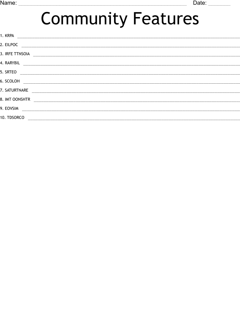 Community Features Word Scramble