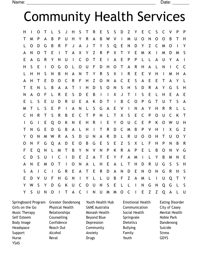 Community Health Services Word Search