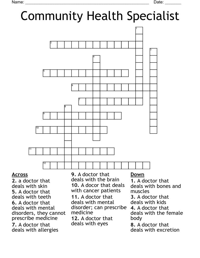Community Health Specialist Crossword
